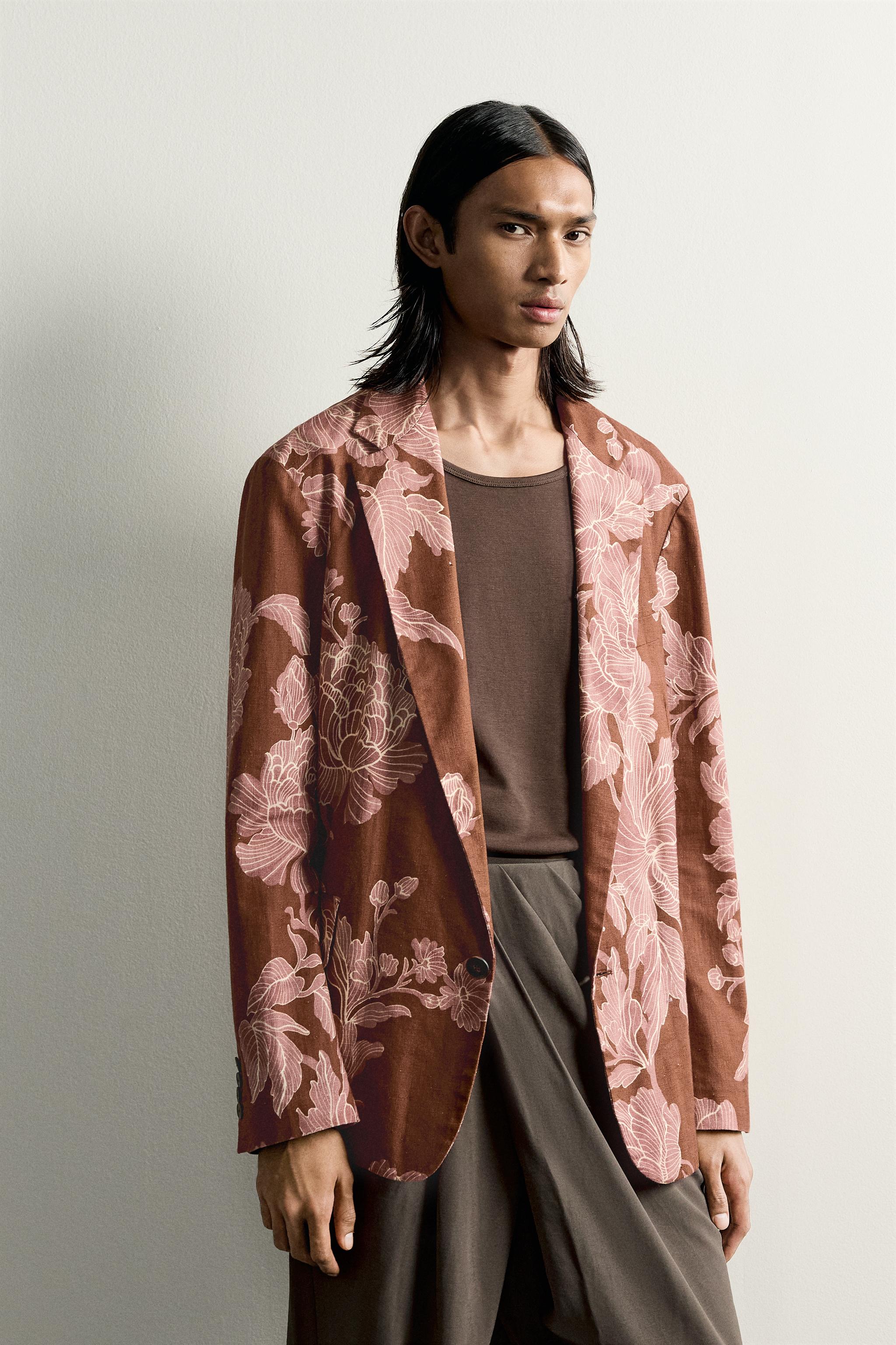 LIMITED EDITION PRINTED LINEN-COTTON RELAXED FIT BLAZER
